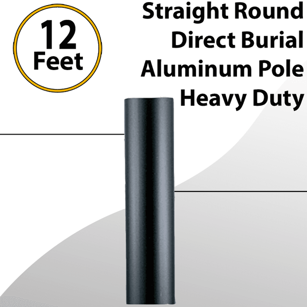 Direct Burial Light Pole Straight Round Aluminum Black 12Ft x 3.0" OD