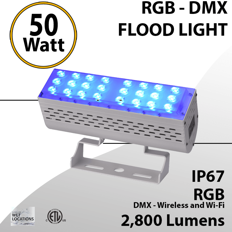 DMX Flood Light 50W RGB 2800 lumens white IP67