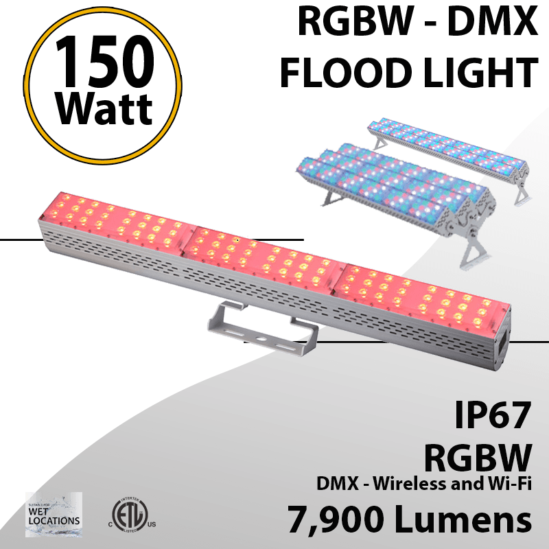 DMX Flood Light 150W RGBW 7900 lumens white IP67