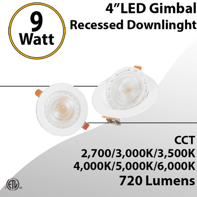 LED Gimbal Recessed Downlight 4" 9W - Triac Dimmable Lighting Solution