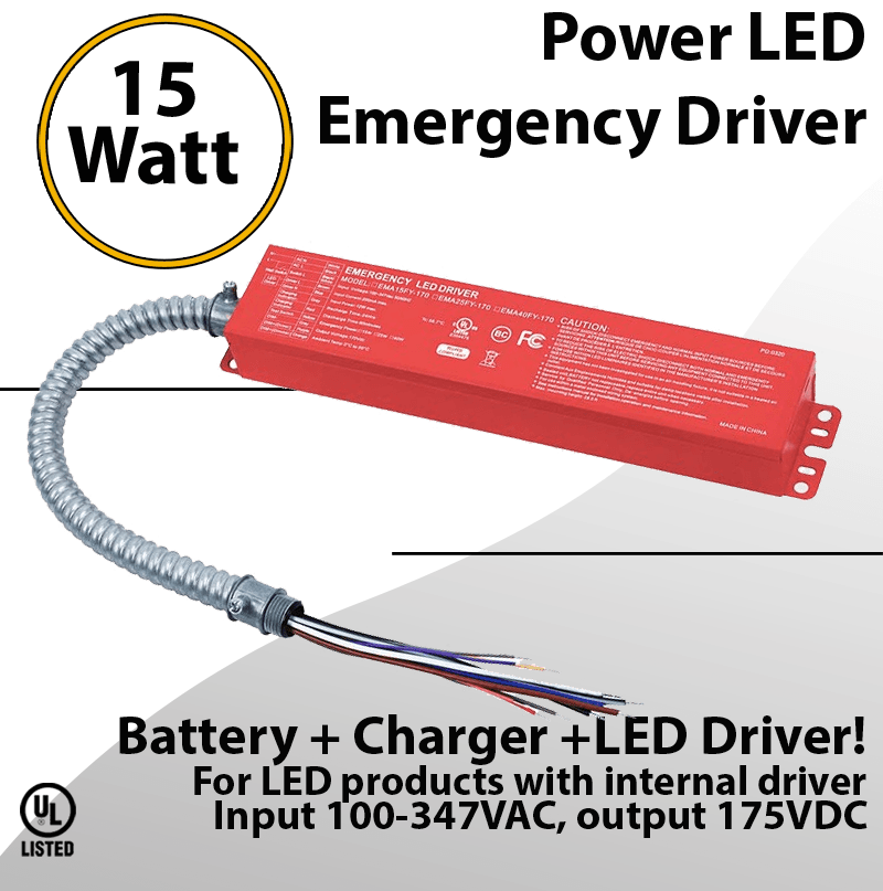 LED External Emergency Driver 15 Watt Field Installable UL 100-347VAC
