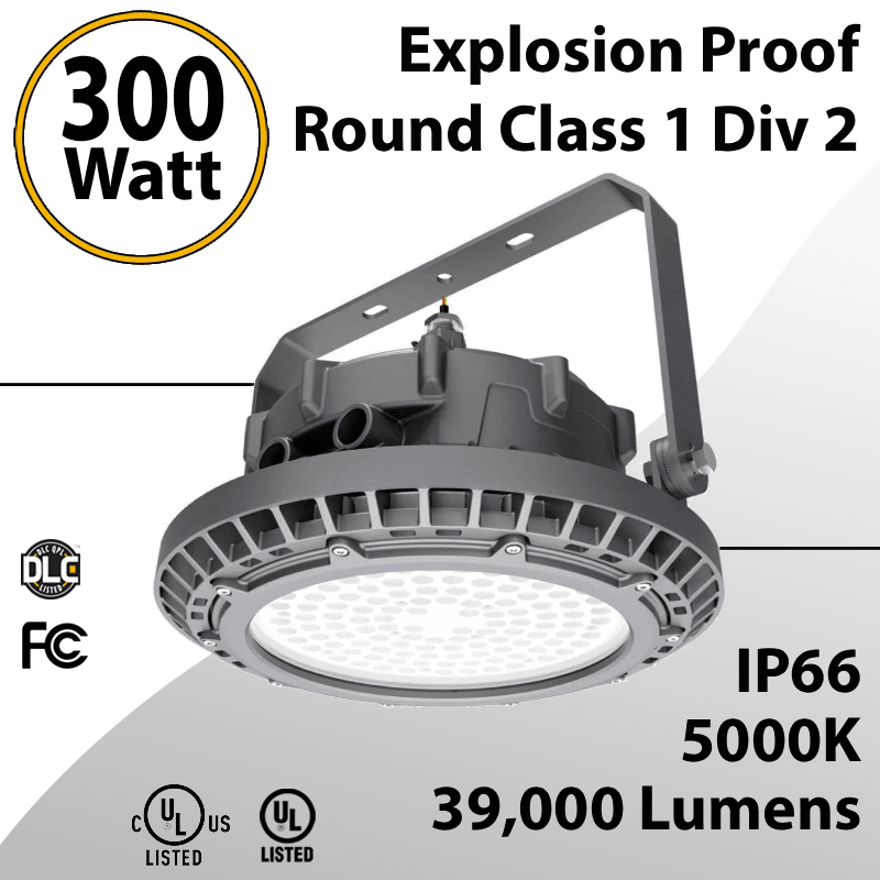LED Explosion Proof Light Round Class 1 Div 2 300W 39000Lm