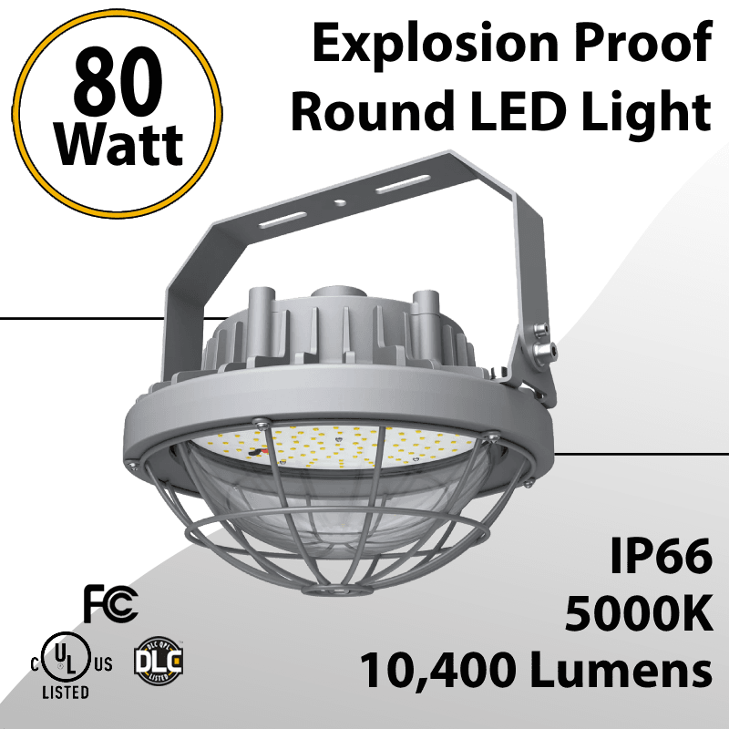 LED Explosion Proof Light Round Class 1 Div 2 80W 10400Lm