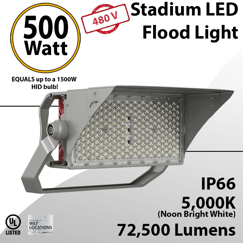 Stadium Lights 500W 72500Lm 277-480V Rectangular IP66 UL DLC