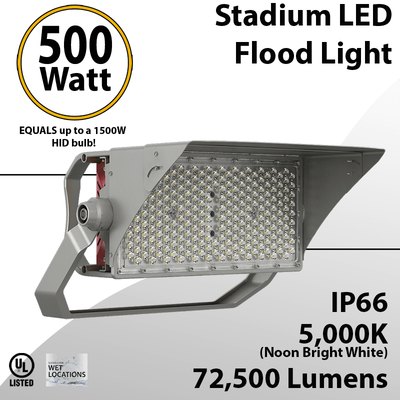 Stadium Lights 500W 72500Lm Rectangular IP66 UL DLC 100-277V