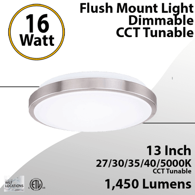 Kitchen Bedroom & Bathroom Ceiling LED 27-5000K 16W 1450Lm 13" Nickel