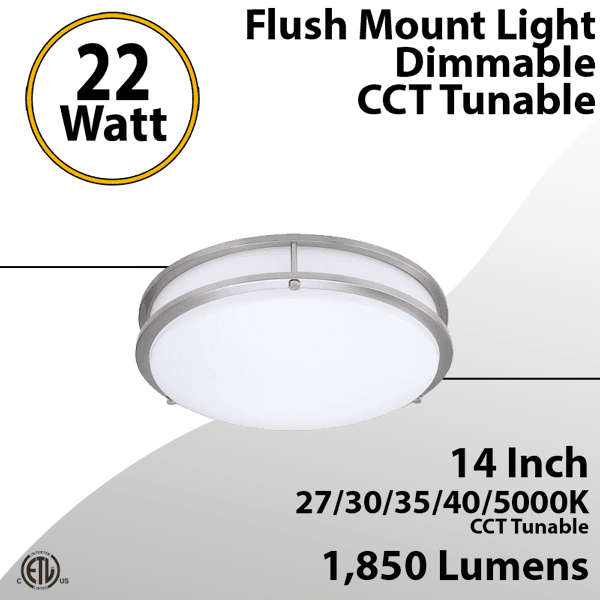 22W Interior Ceiling Light 27-5000K 1850Lm 14'' Nickel