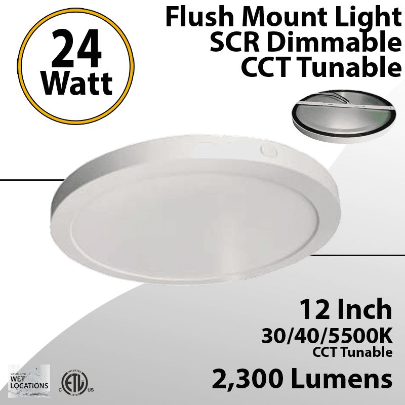 Flush Mount Light 30/40/5000K 24W 2300Lm Damp Location