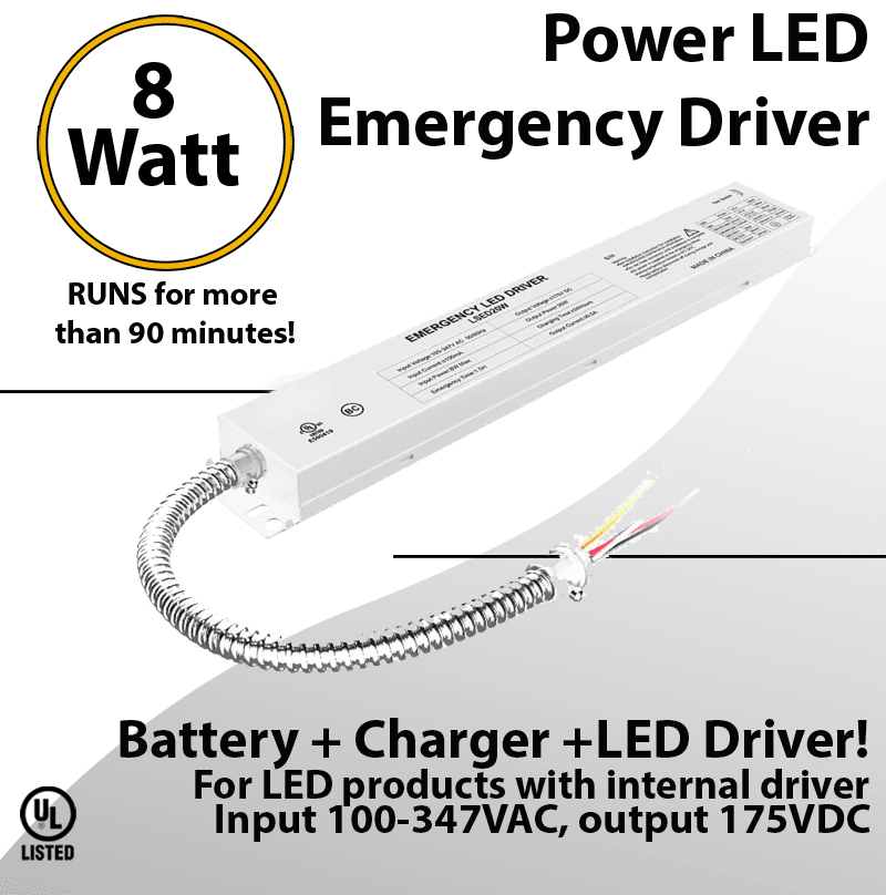 LED External Emergency Driver 8 Watt Field Installable UL 100-347VAC