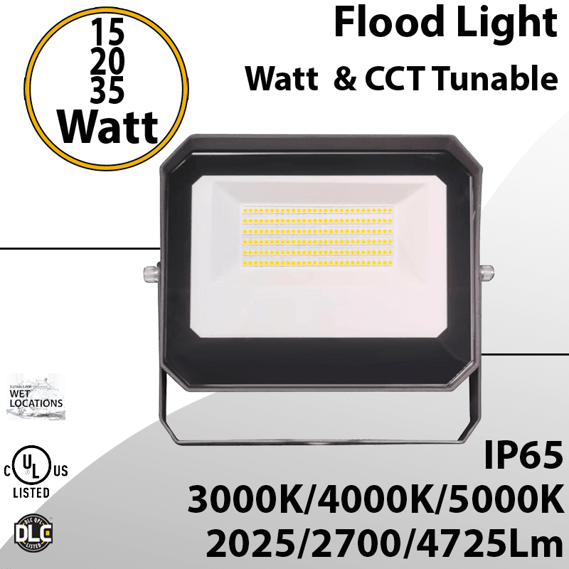 LED flood light Tunable 15W 20W 35W 30K/40K/50K U-Bracket