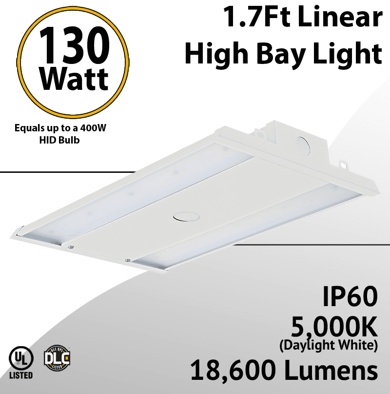LED High Bay Light 1.7Ft. 130W 18600 Lumens 5000K UL DLC
