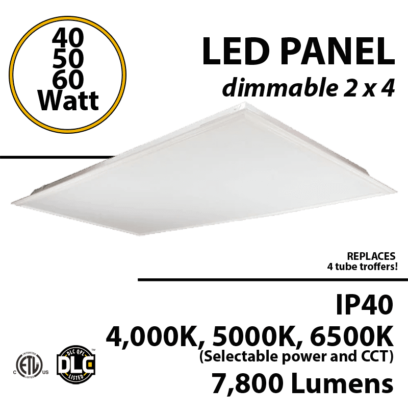 LED Panel Light 2x4 40 50 or 60W 7800 Lm Back lit 4000K 5000K 6500K