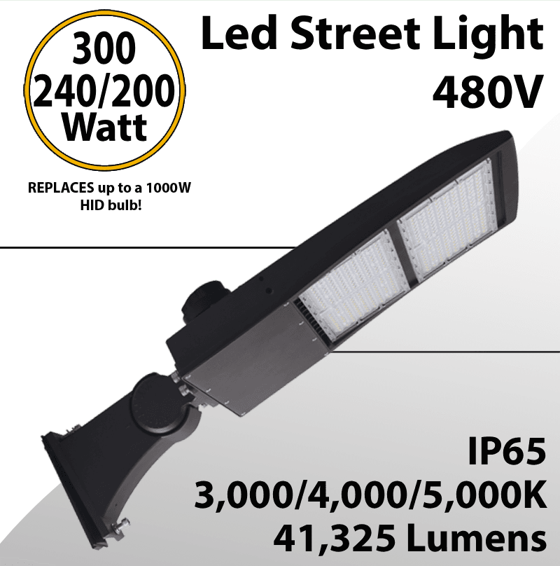 LED Street Light 300W 240W 200W 41325Lm 30K 40K 5000K 480V