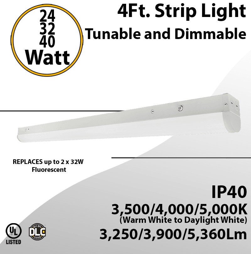 LED Strip Light 4Ft 24W 32W 40W 3500K 4000K 5000K up to 5360 Lumen