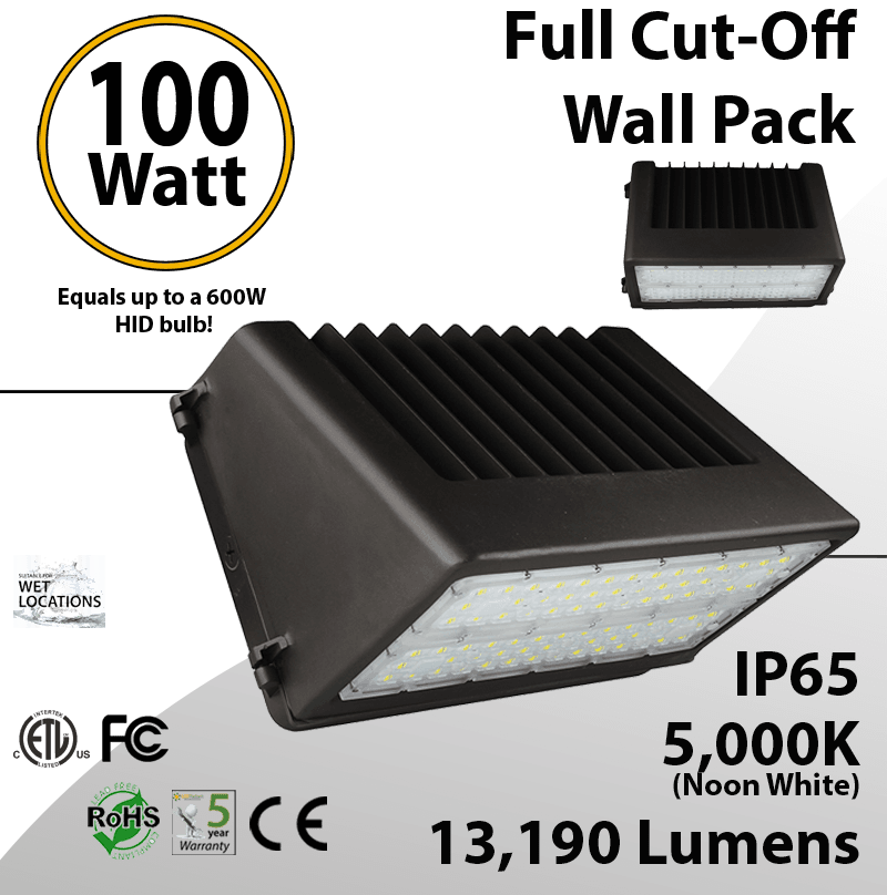 LED Wall Pack Lights 100W 13190 Lm DLC 5000K