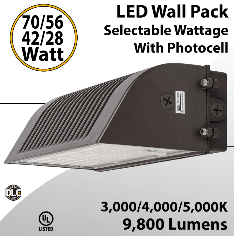 LED Wall Pack 70/56/42/28W Full Cut Off 3/4/5K 9800Lm Photocell