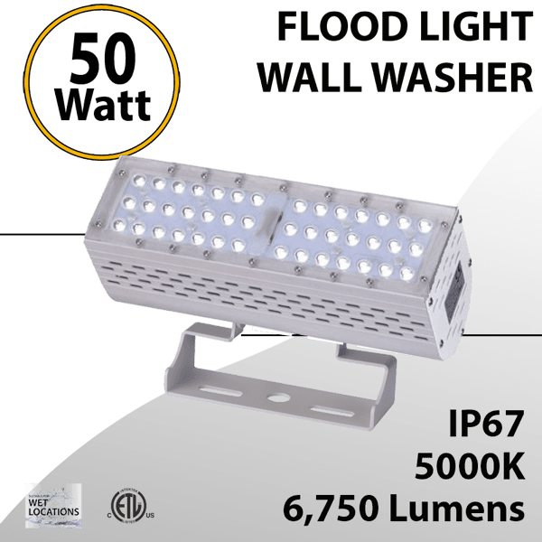 High-Performance 50W Wall Washer Flood Light: 6750 Lumens, 5000K, IP67 Rated