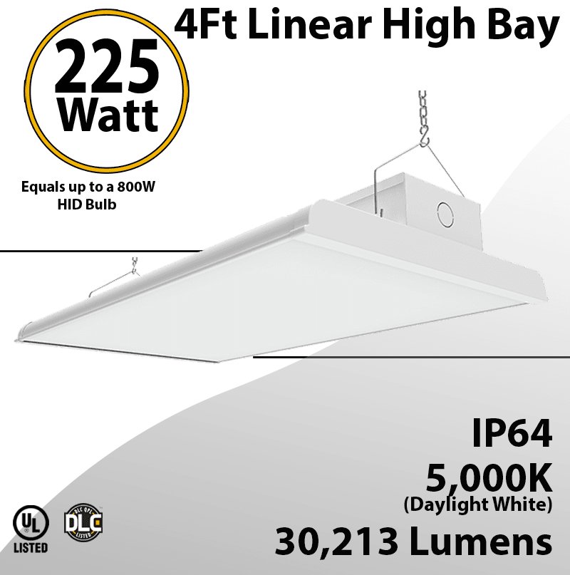 Led Warehouse Lights 4Ft Linear Fixture 225W 30213Lm 5000K 100-277V