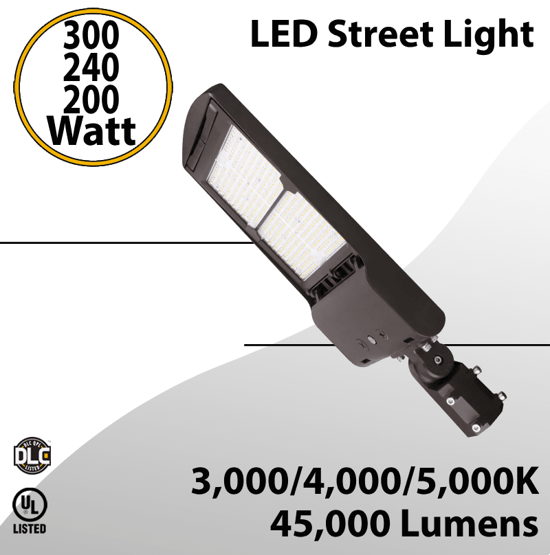 LED Street Light fixture 300/240/200W 3CCT 45000Lm