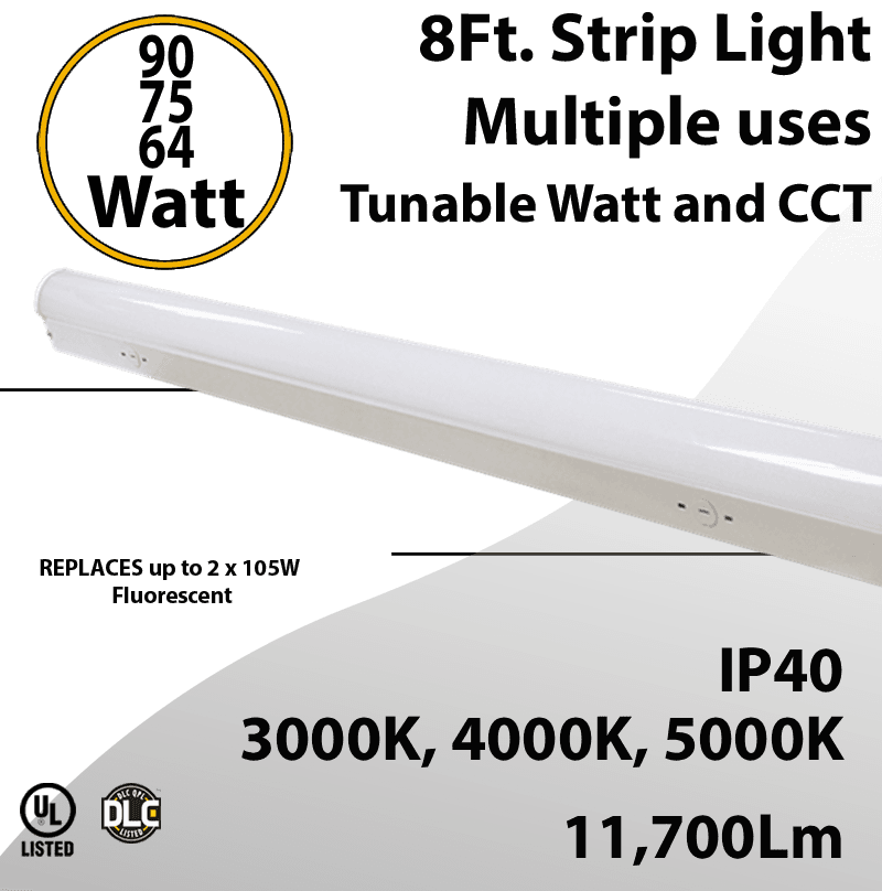 LED Strip Light 90W 75W 64W 11700Lm 3000K 4000K 5000K Frosted Lens