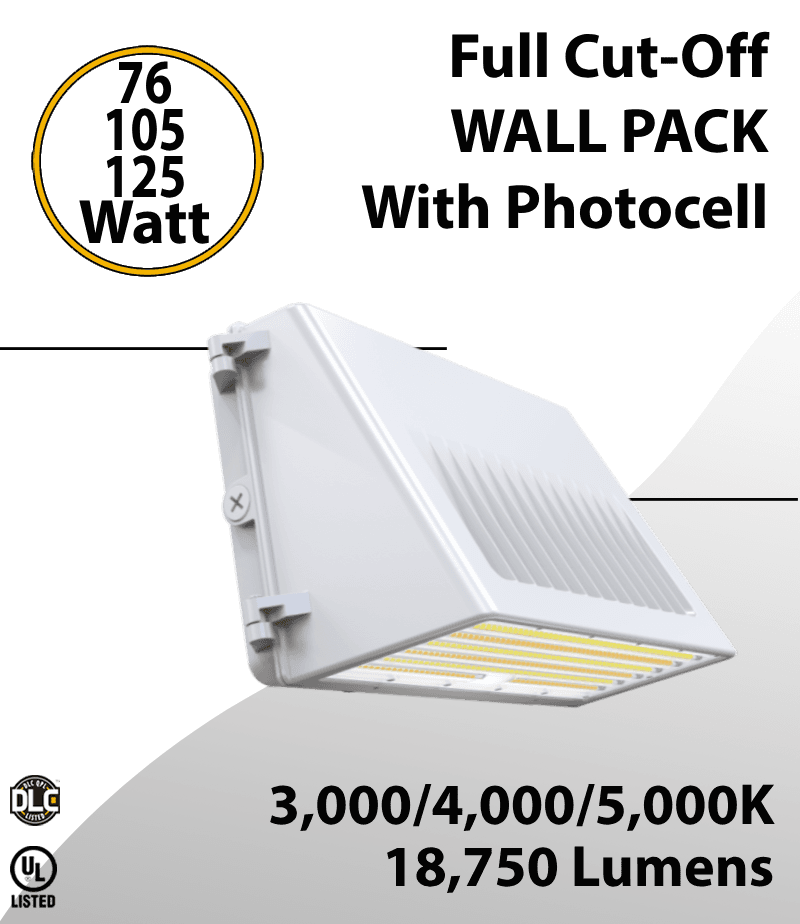 Led Wall Pack Full Cut-Off White Finish 76/105/125W 3000K/4000K/5000K w/Photocell