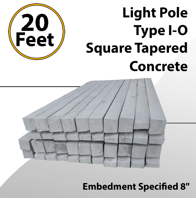 Light Pole 20Ft OAL 12Ft AG Type I-O Square Tapered Concrete