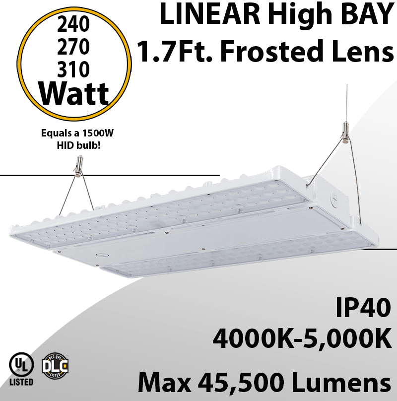 High Bay Led Light 1.7Ft. 240/270/310W 120-277VAC 45500Lm 4000-5000K occupancy sensor ready