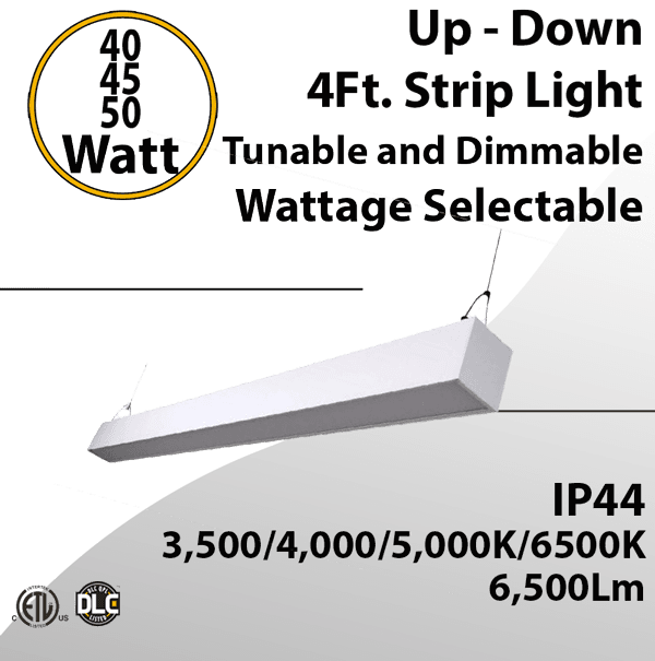 Linear Up-Down Light 50W, CCT Adjustable, White Finish, 0-10V Dimming - Modern LED Ceiling Fixture