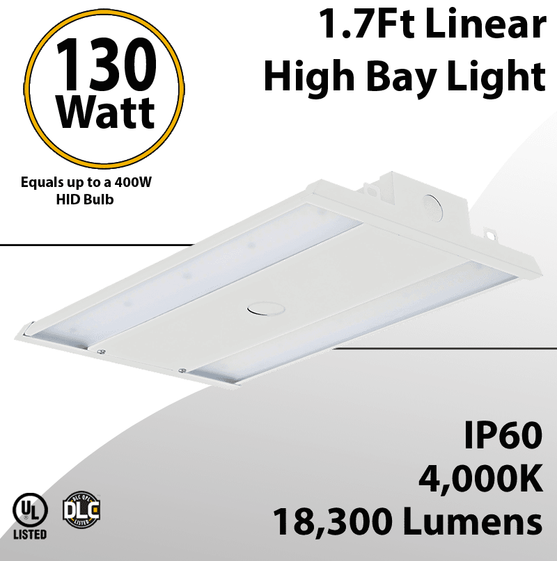 LED High Bay Light 1.7Ft. 130W 18300 Lumens 4000K UL DLC