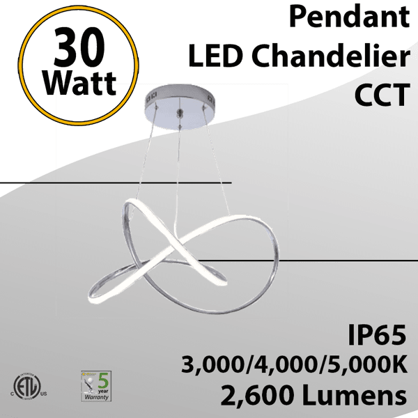 Modern LED Linear Swirl Pendant Chandelier Light - 30W CCT