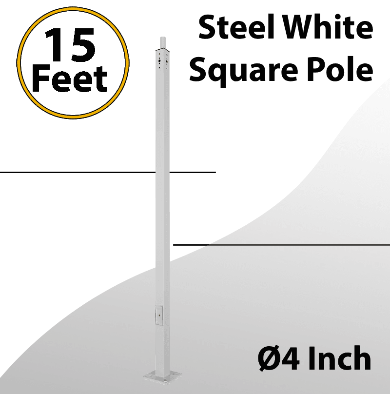 Steel White Square Pole 15 Foot - 4 Inch 11G