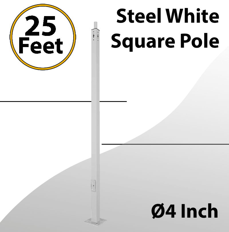 Steel White Square Pole 25 Foot - 4 Inch 11G