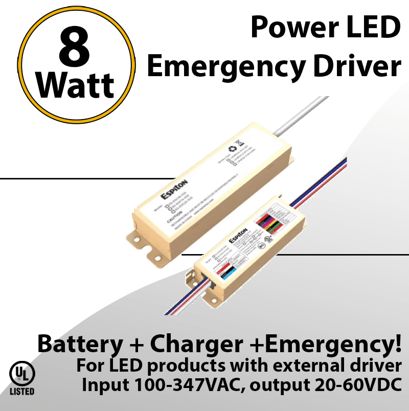 LED Emergency Driver 8 Watt Split with Battery 90m Output 20-60VDC
