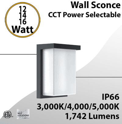 LED Outdoor Wall Sconce | Watt/CCT Selectable | 12-16W | 1742lm | 3/4/5K
