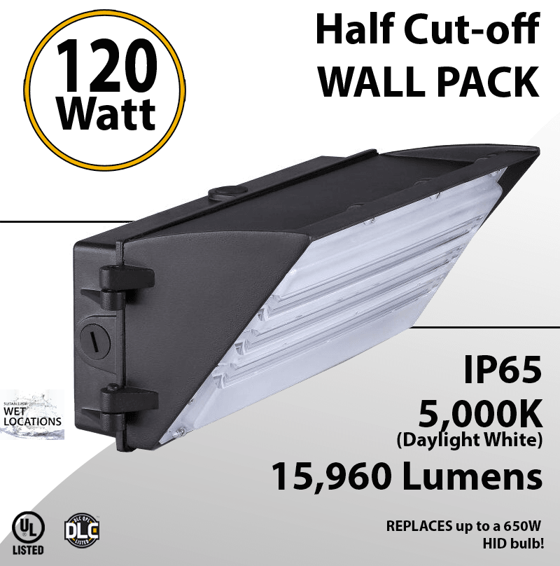 Semi Cutoff Wall Pack 15960 Lumens 120W 5000K IP65 UL DLC