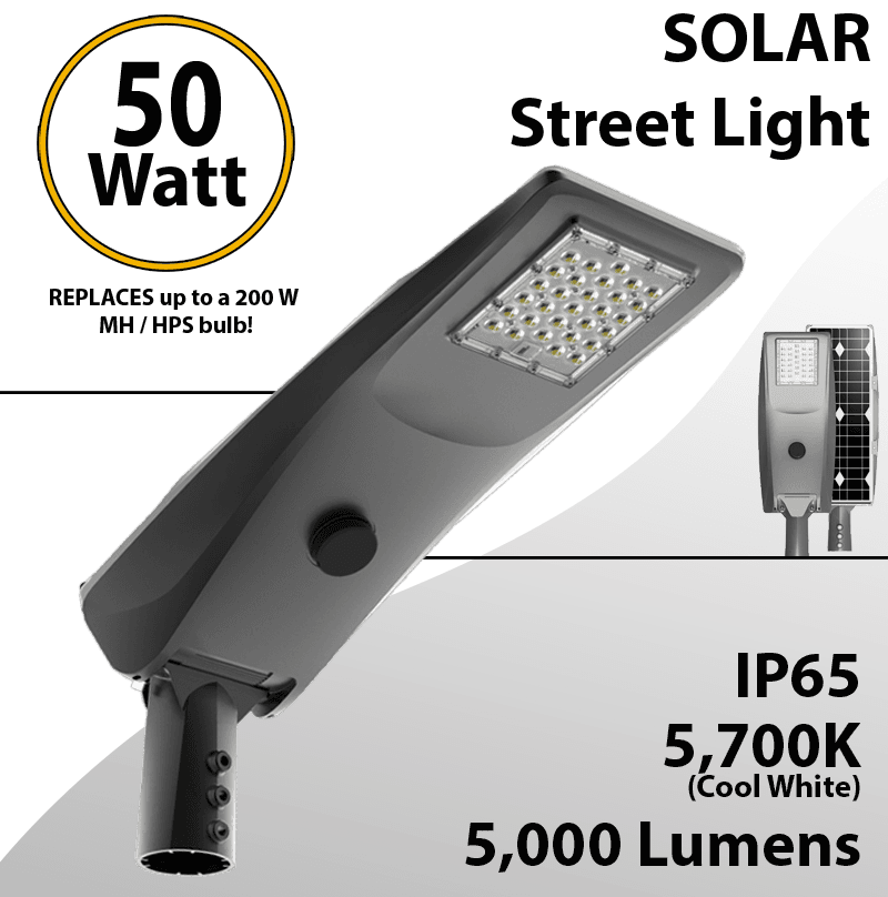 Solar Street Light 50W 5000Lm 12V 20AH Microwave Motion sensor included
