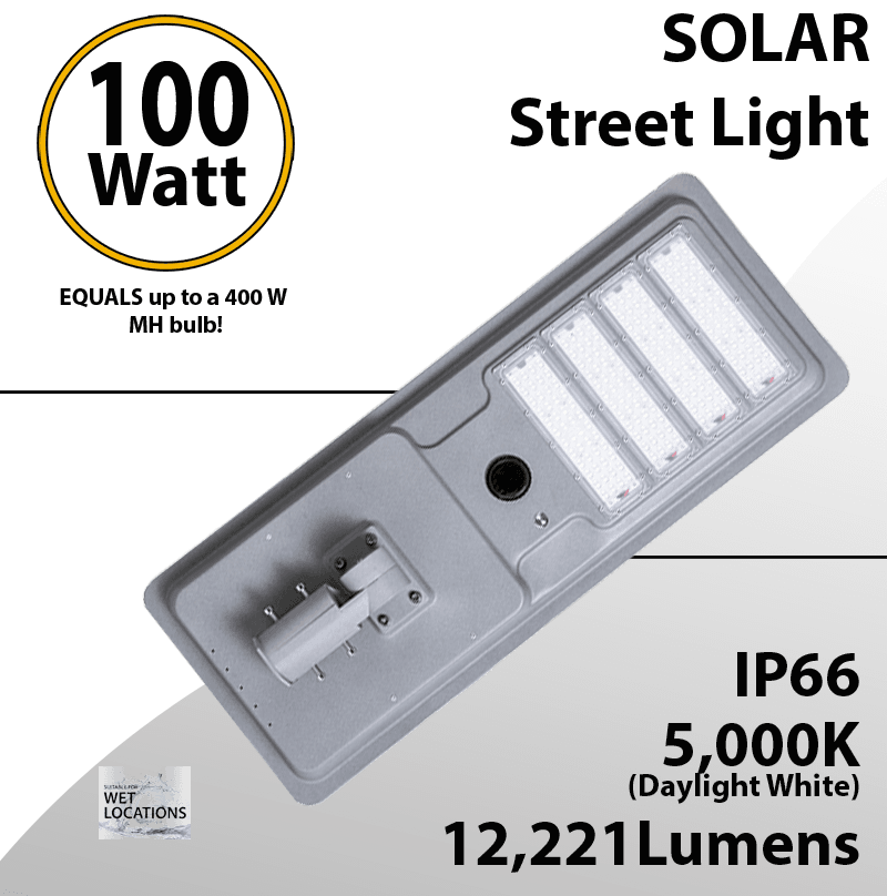 Solar Street Light 100W 12221Lm 12.6V 30AH Microwave Motion sensor included