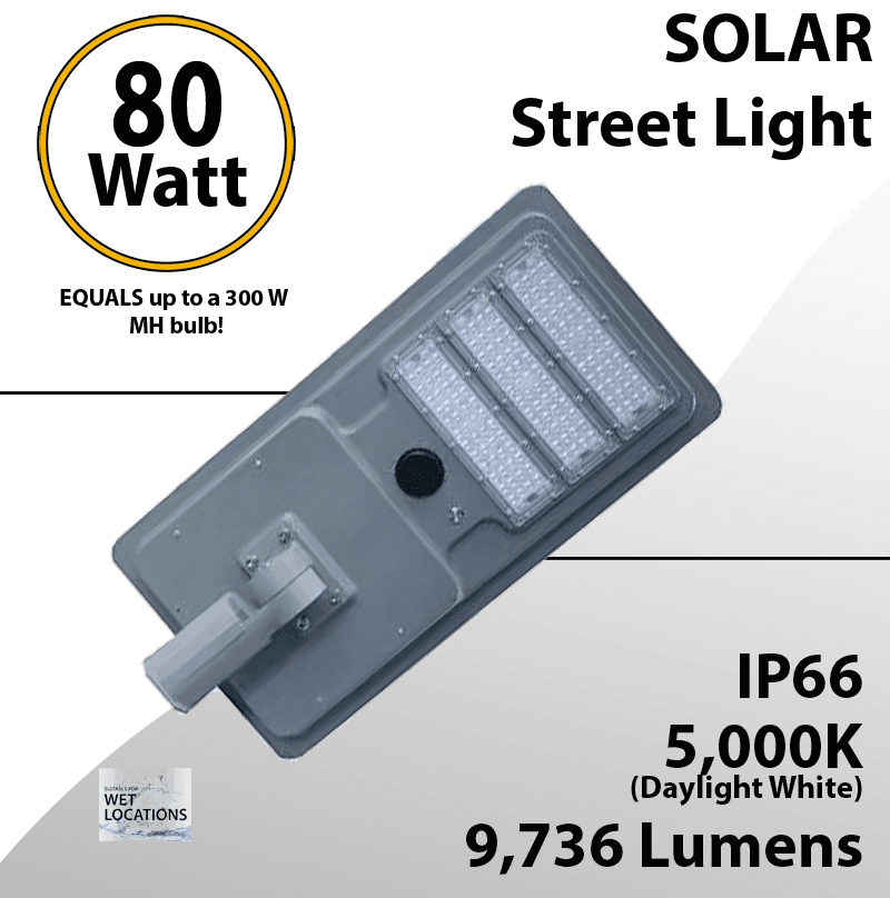 Solar Street Light 80W 9736Lm 12.6V 22AH Microwave Motion sensor included