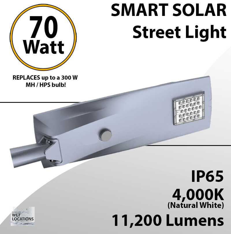 Solar Street Light 70W 11200Lm 12V 70AH Microwave Motion sensor included