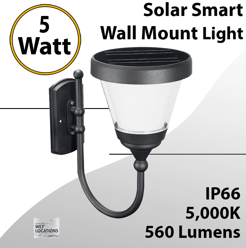 Solar Wall Lantern, Wall Mount Smart Light Control 5W 560Lm