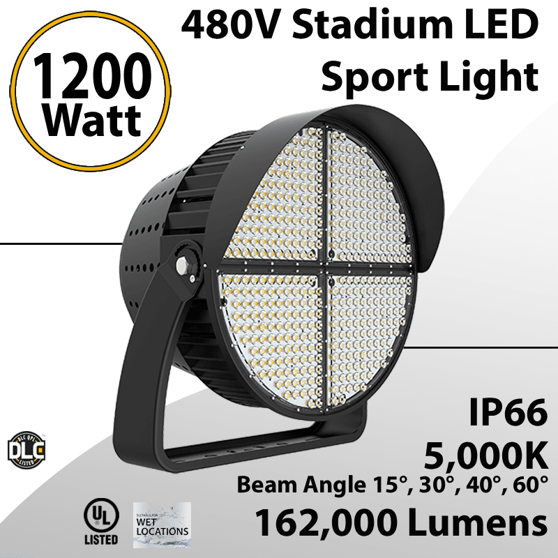 Stadium Lights Sport 480V 1200W 162000Lm IP66 15°/30°/40°/60° Tunable