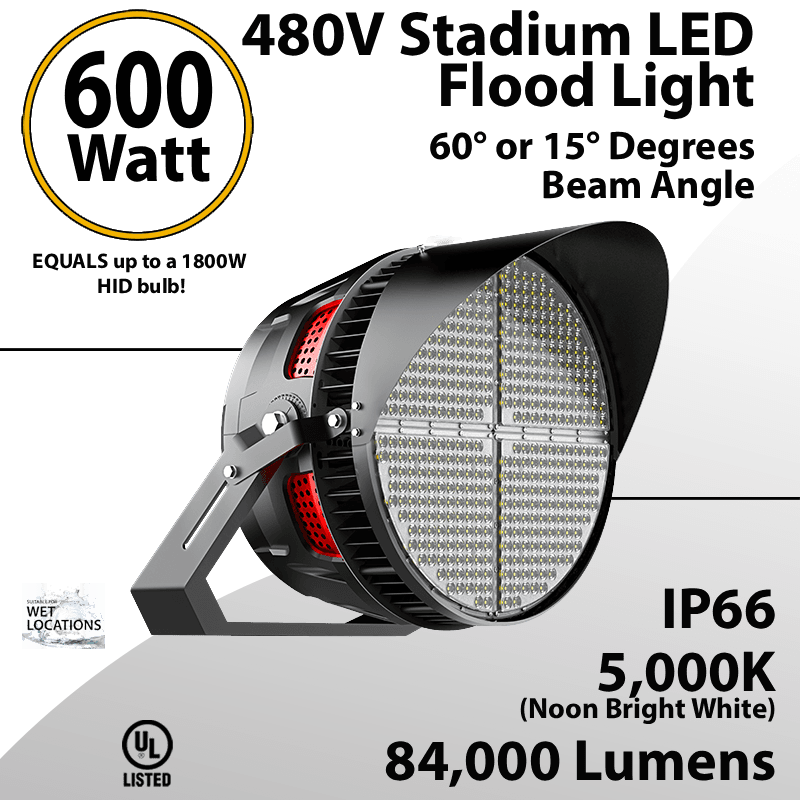 Stadium Lights Sports Lamp 480V 600W 84000Lm IP66 Beam Angle 60 or 15°