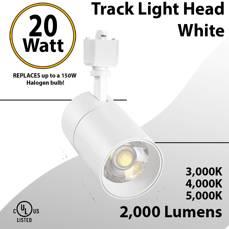 20W LED Track Lights: Tri-Temperature Selection, 2000lm