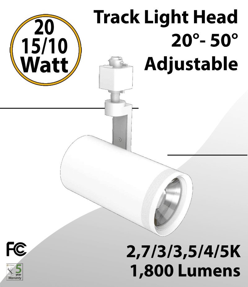 Track light Head 20/15/10W White 20°- 50° Adjustable 27/30/35/40/50K