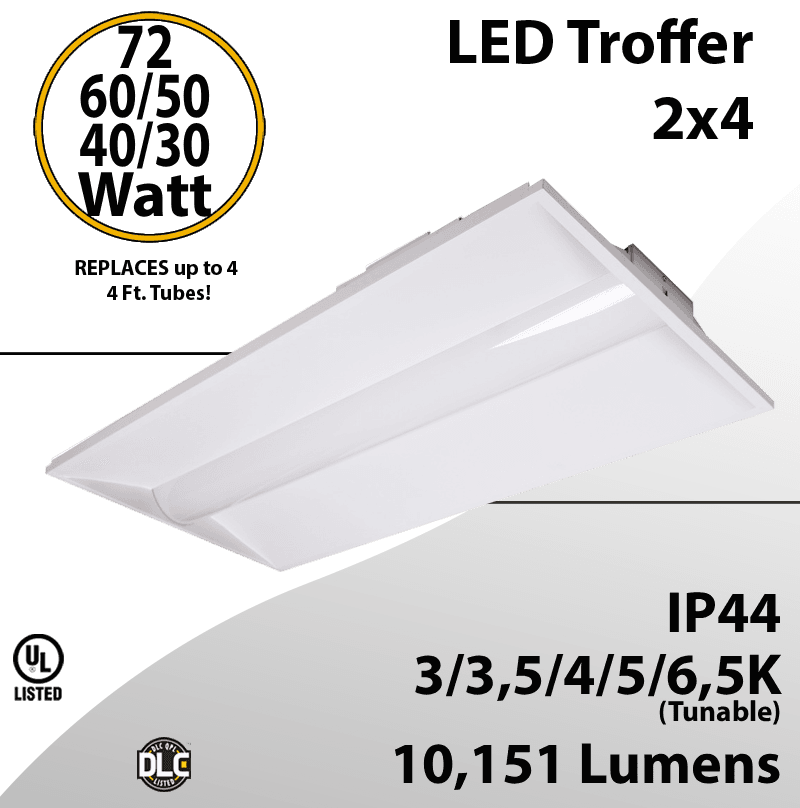 LED Troffer 2x4 72/60/50/40/30W - 30/35/40/50/65K Watt and CCT Tunable