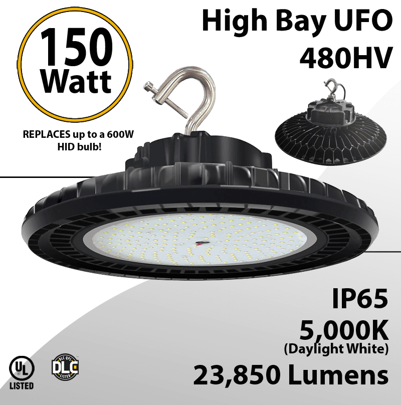 UFO LED Light High Bay 480V 150W 20215 Lumen 5000K UL & DLC