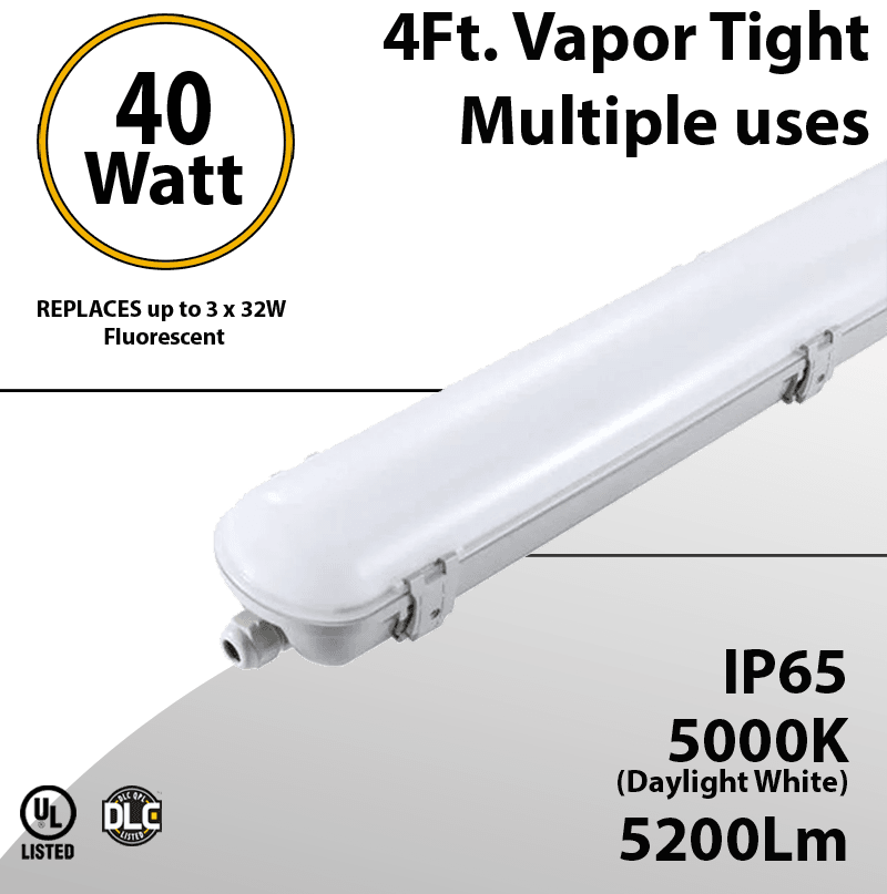 LED Vapor Tight Fixture 40W Plastic 5200Lm 5000K IP65 UL