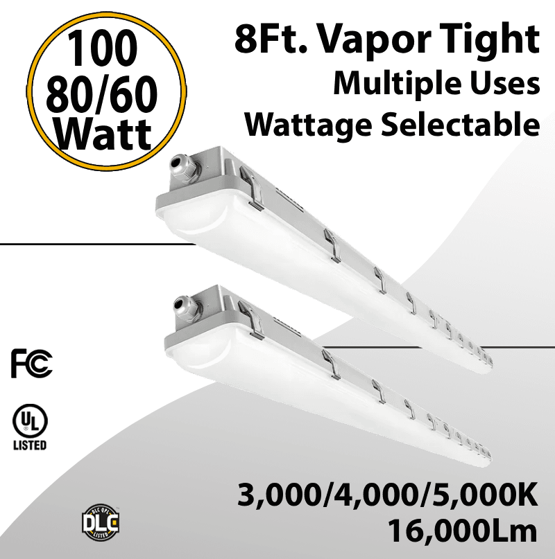 LED Vapor Tight Fixture 100W 80W 60W Plastic 16000 Lm 3/4/5K IP65 UL