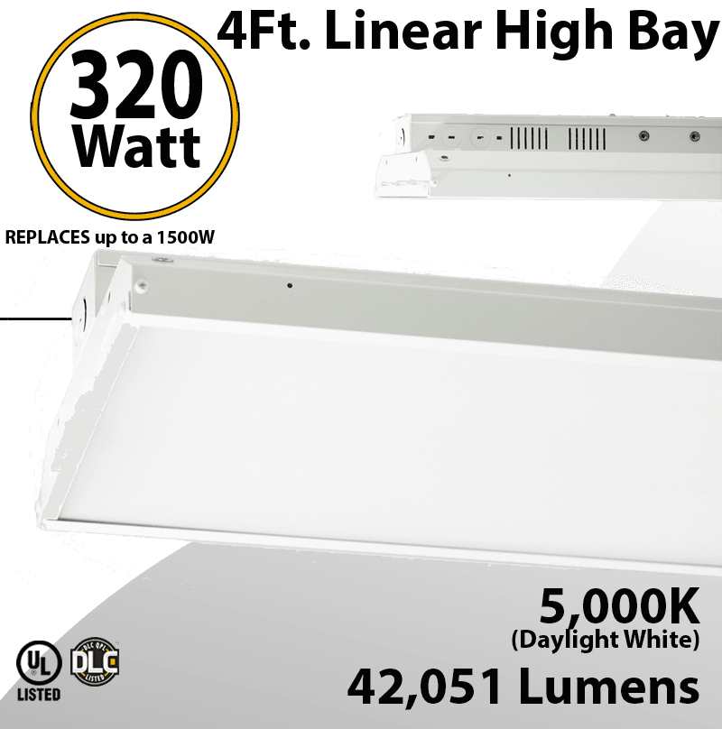 4Ft Warehouse Lights Linear Fixture 320W 42051Lm 5000K 100-277V