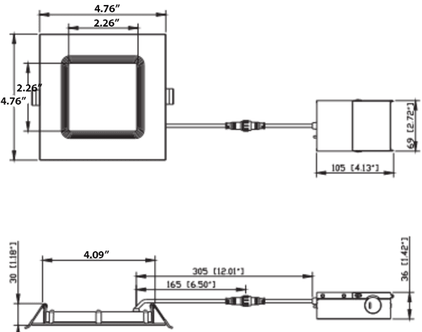 Recessed LED Light Fixture - 4" 9W Square Trim CCT Triac Dimmable